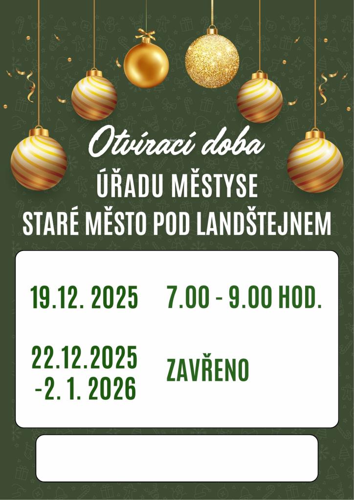 Otvírací doba Úřad městyse- vánoční svátky
