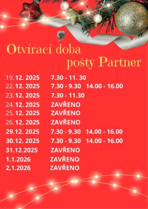 Otvírací doba pošty Partner - vánoční svátky